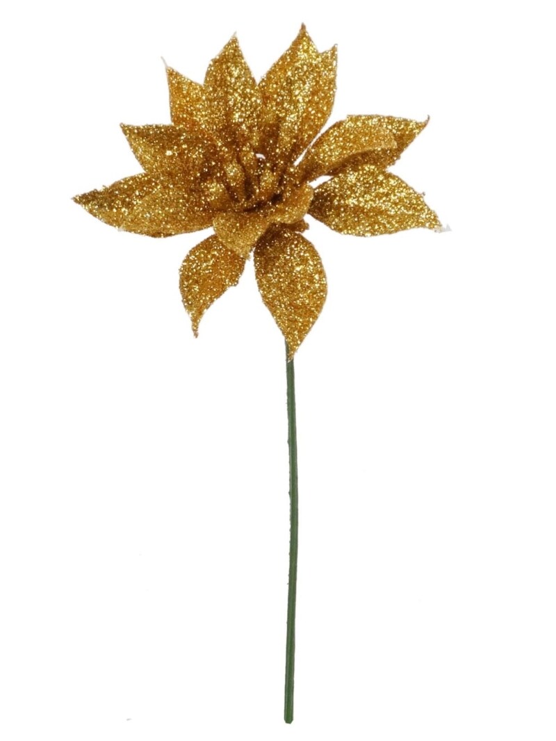12-Pack: Gold Glitter Poinsettia Flower Picks by Floral Home&#xAE;