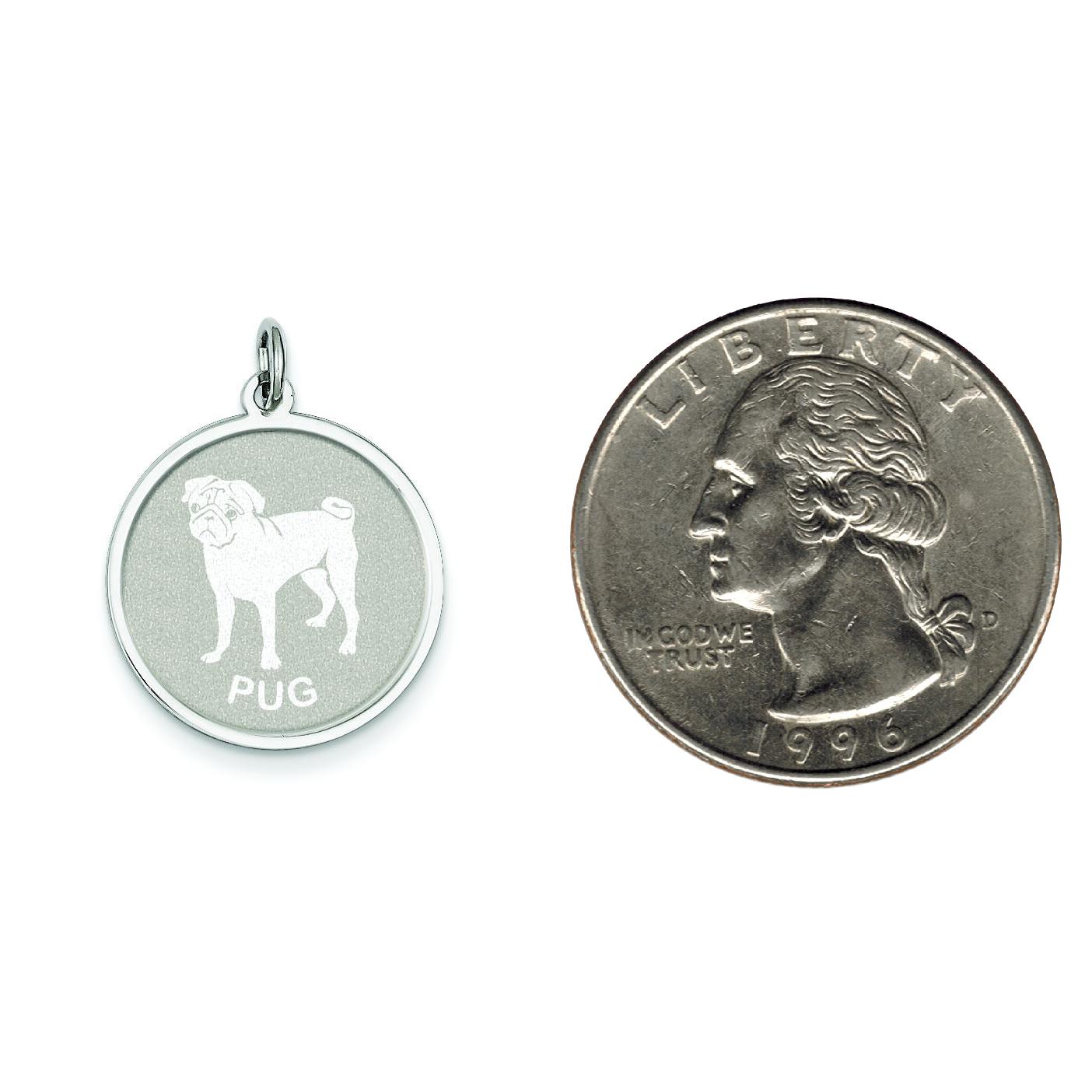 Sterling Silver Pug Disc Charm Pendant Jewelry Pendant 26mm x 19mm
