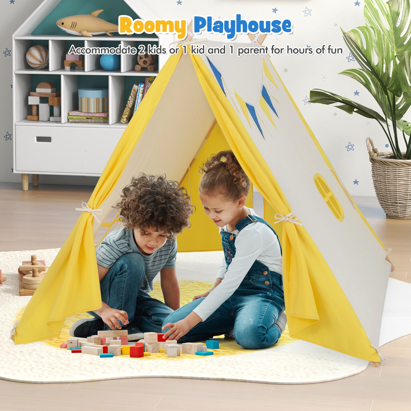 Kids Play Tent With Solid Wood Frame Holiday Birthday Gift &#x26; Toy For Boys &#x26; Girls