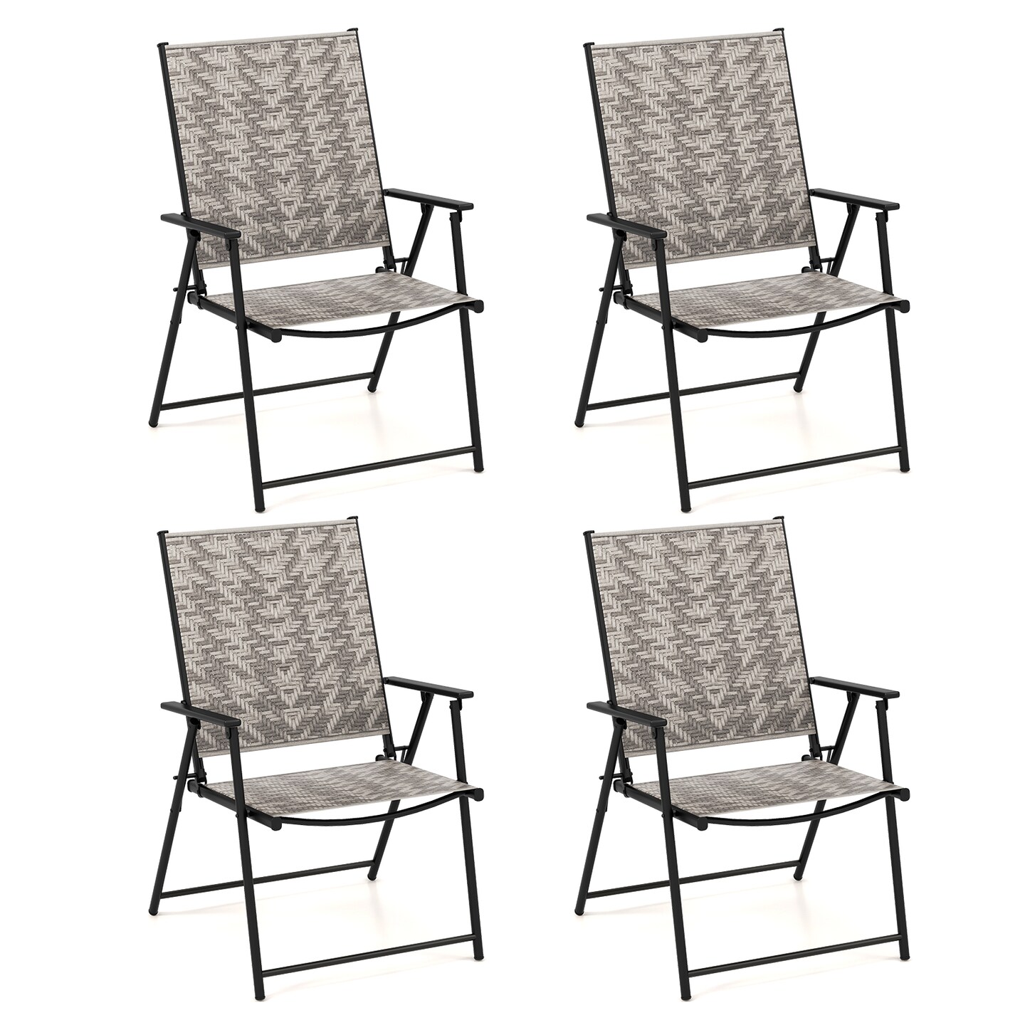 Set Of 4 Patio Folding Chairs With Armrests And Portable Lawn Chairs For Garden Backyard-gray
