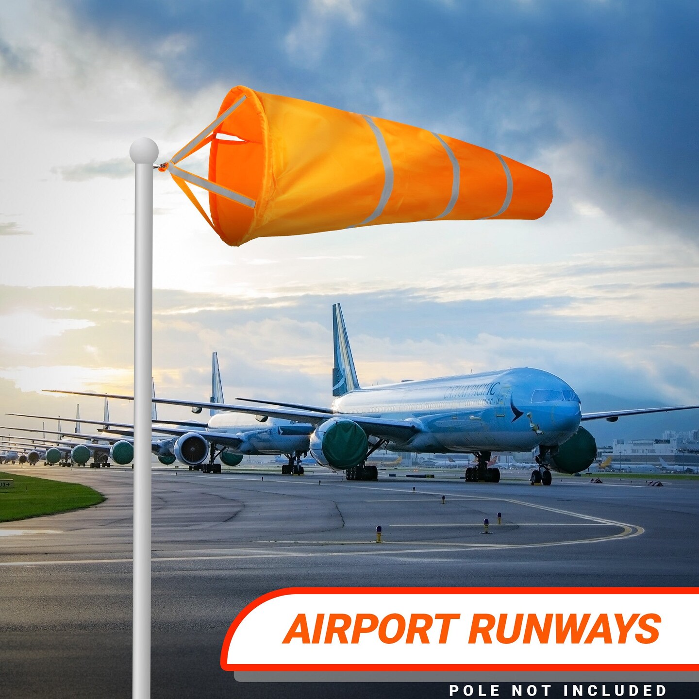 G128 Orange Windsock 40 Inch | Printed 210D Polyester | Heavy Duty Polyester Wind Direction Measurement with Reflective Belt, For Outdoor Airport, Farm and Park