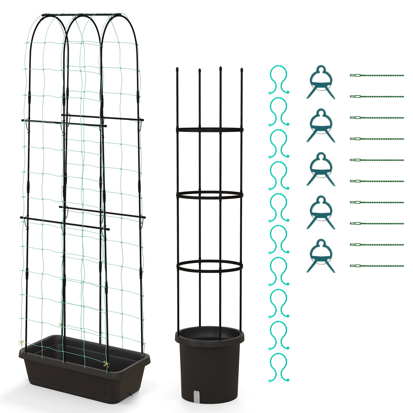 2 Pack Garden Planters With Trellis Cucumber Trellis Tomato Cage-Black