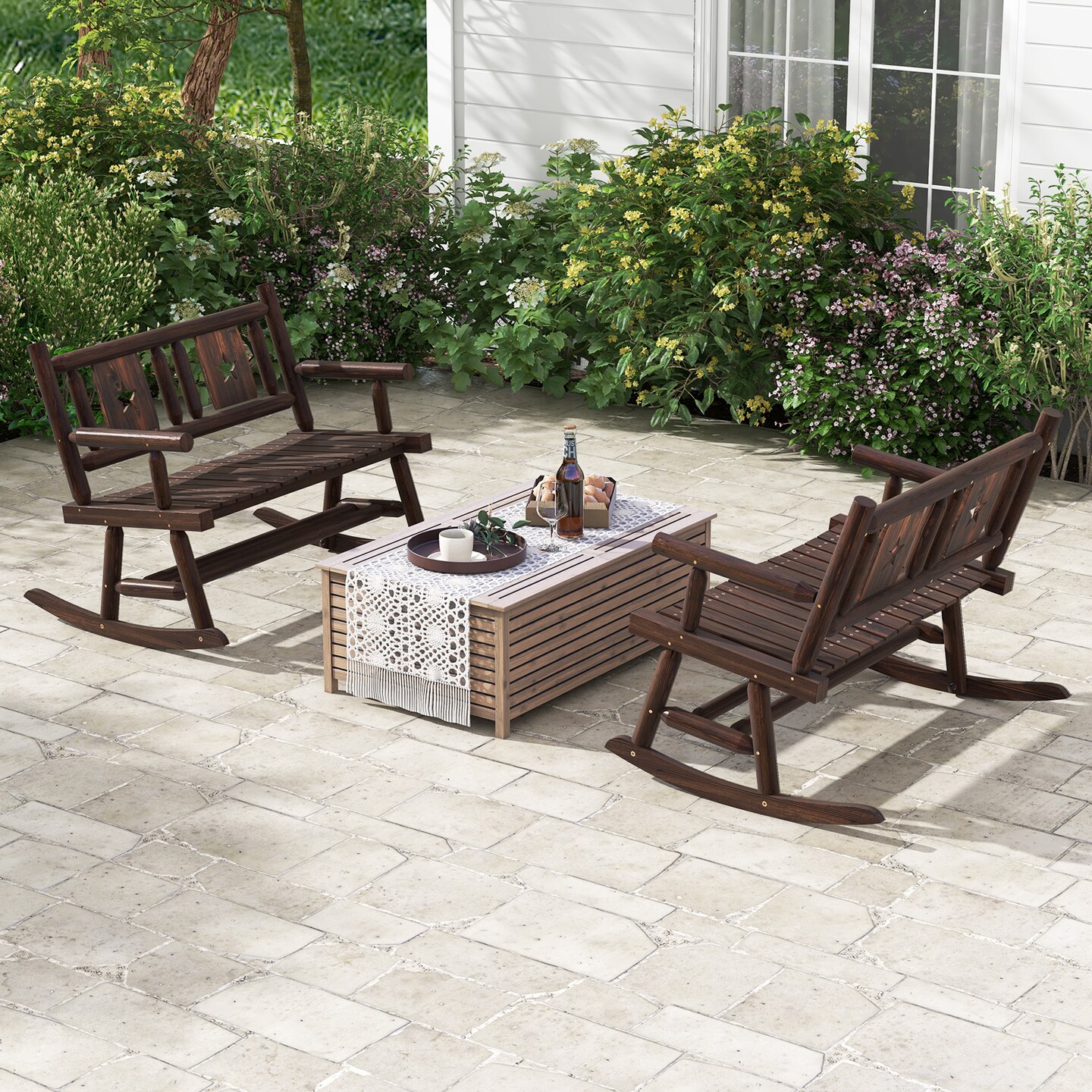 Patio Rocking Bench Double Rocker Chair With Ergonomic Seat 2-person Loveseat
