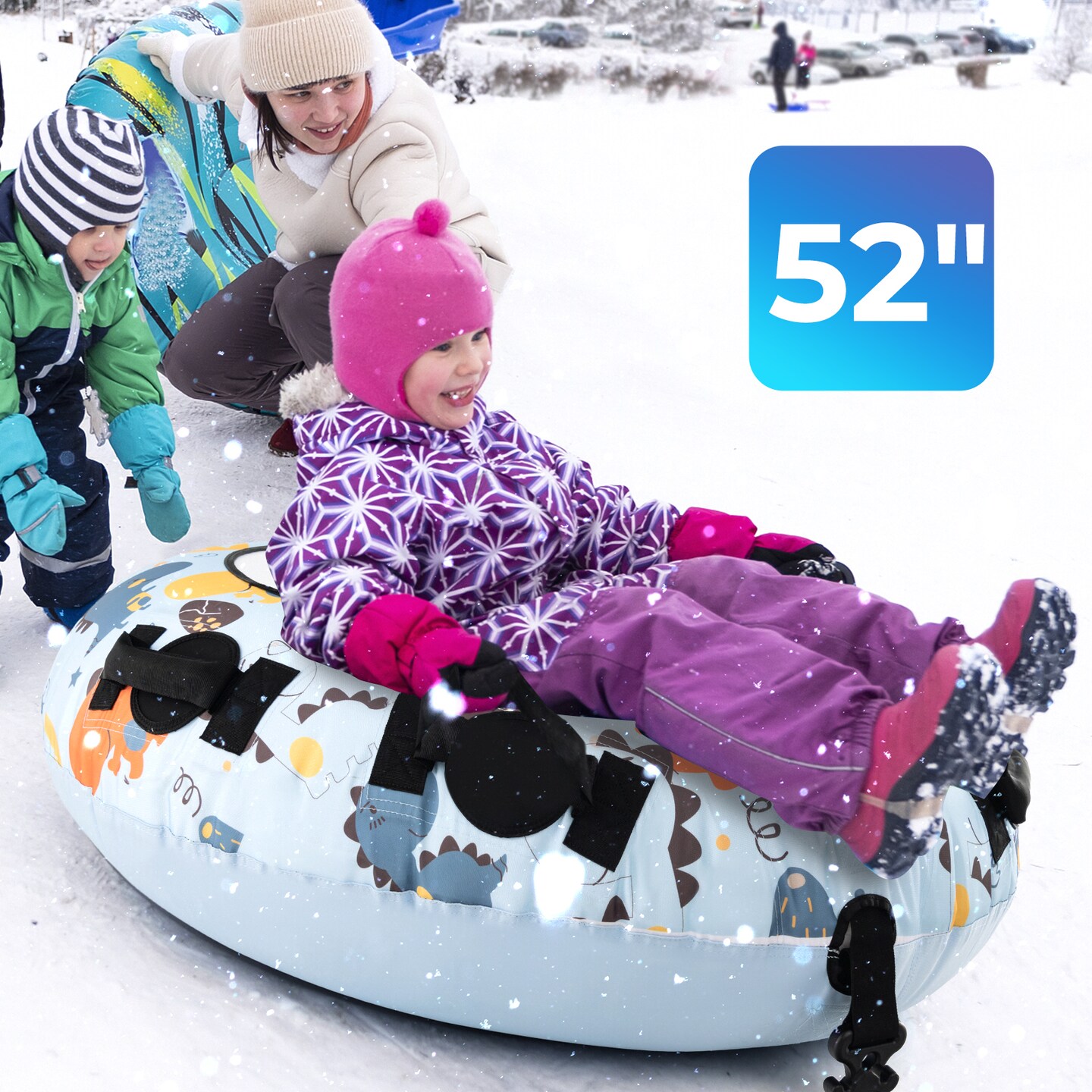52 Inch Inflatable Snow Sled With Cold-resistant And Heavy-duty Material-blue