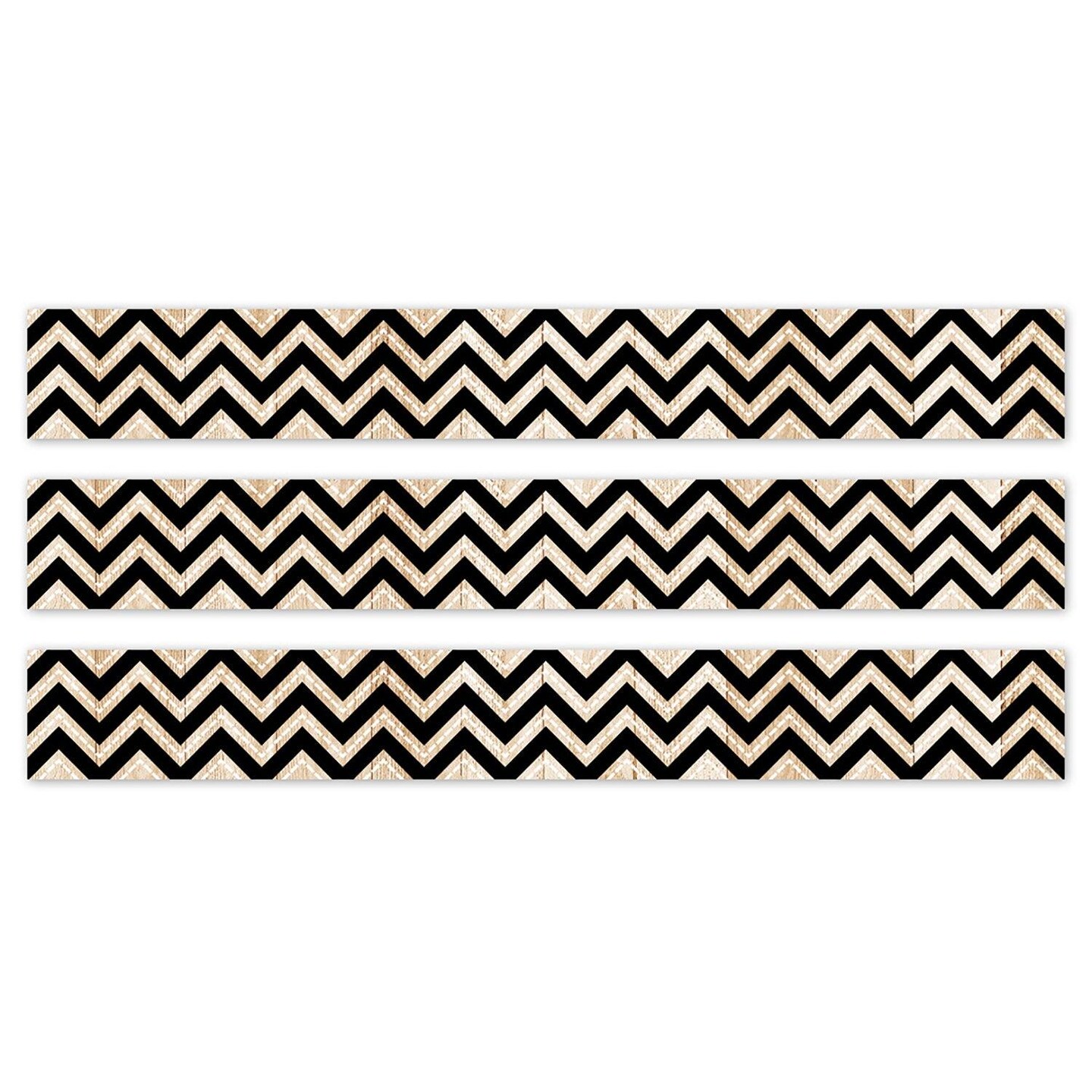 Core Decor Black and Wood Chevron EZ Border, 48 Feet Per Pack, 3 Packs