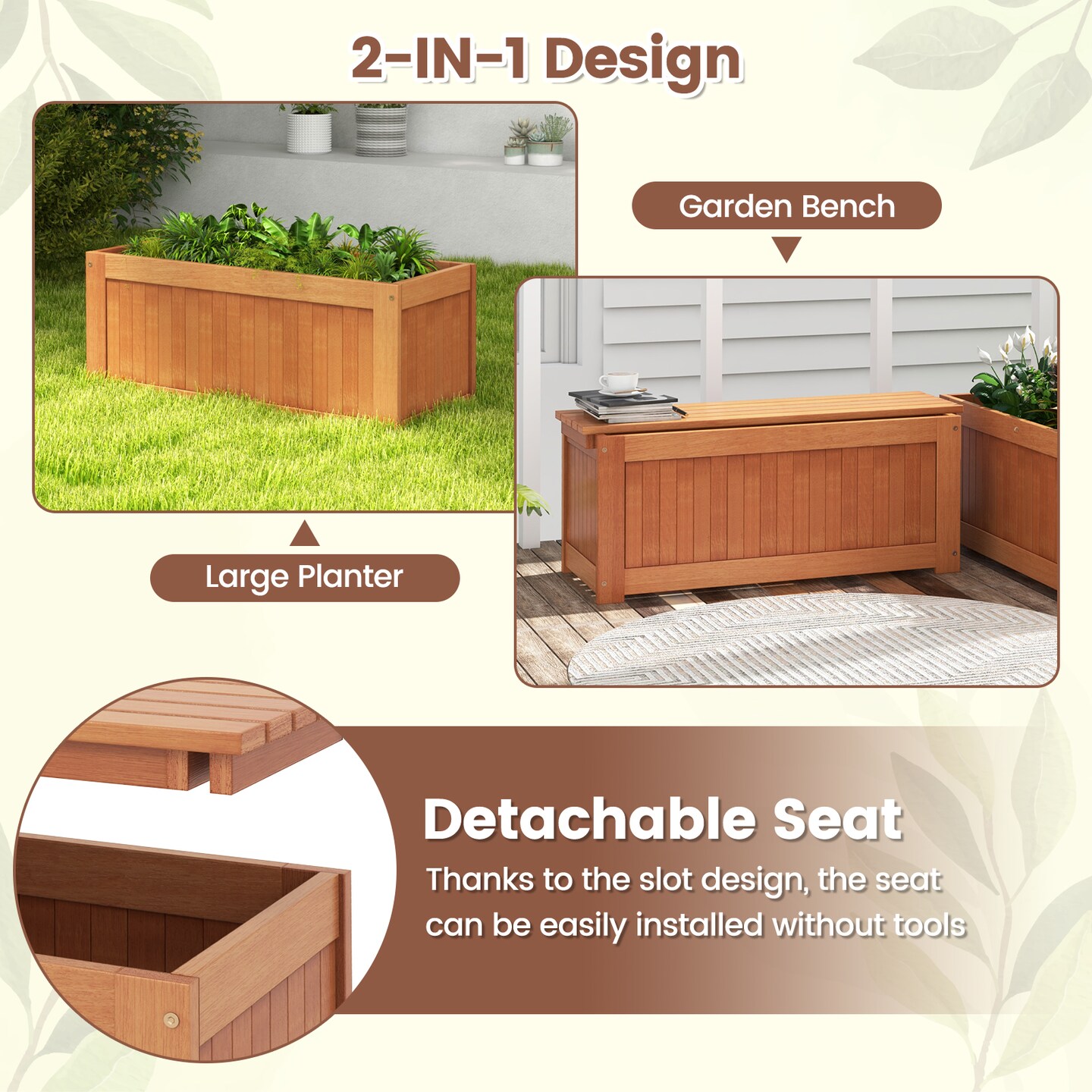 Outdoor Plant Container With Seat For Garden Yard Balcony Deck