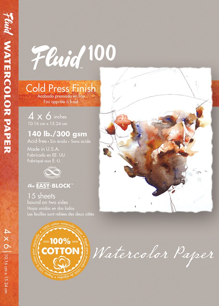 Global Art Fluid Watercolor Paper Block, Cold-Press, 6 x 6 15 Sheets/Pad  