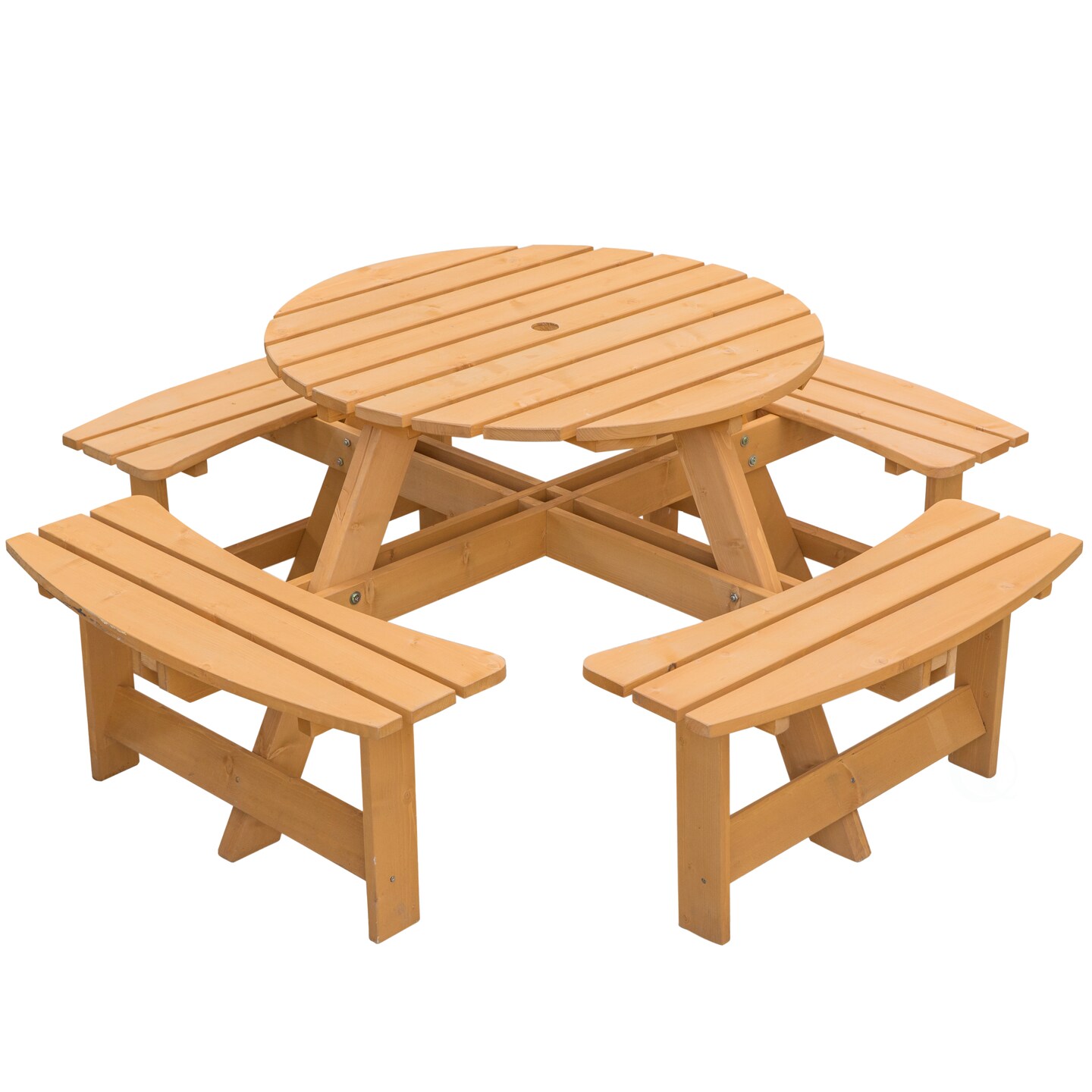 Wooden Outdoor Patio Garden Round Picnic Table With Bench 8 Person Stained Michaels