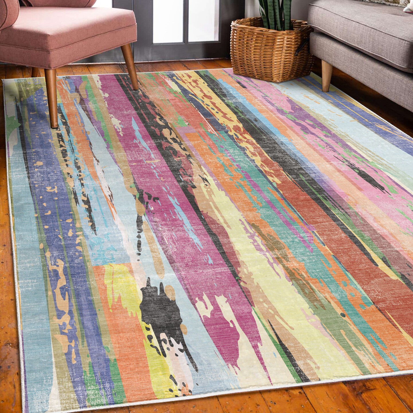 Ambesonne Abstract Decorative Rug, Multicolored Expressionist Artwork Vibrant Rainbow Design Tainted Style Pattern, Quality Carpet for Bedroom Dorm and Living Room, Multicolor