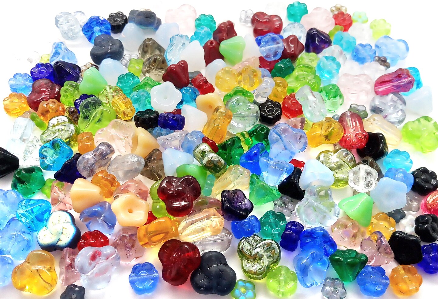 Glass Flower Beads Assortment, 50 pieces, Mix of Colors and Styles, Adorabilities