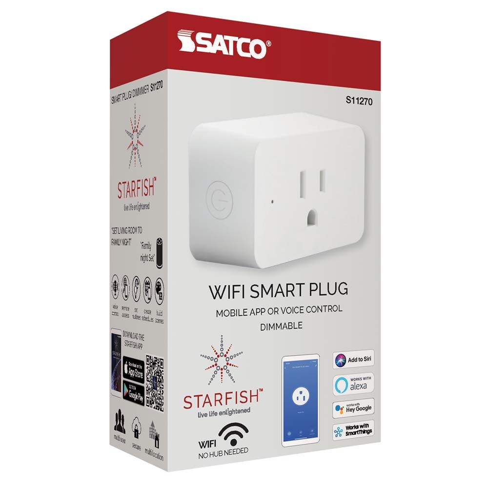 Wi-Fi Dimmer Plug Outlet - 15A - no hub required - Satco Starfish