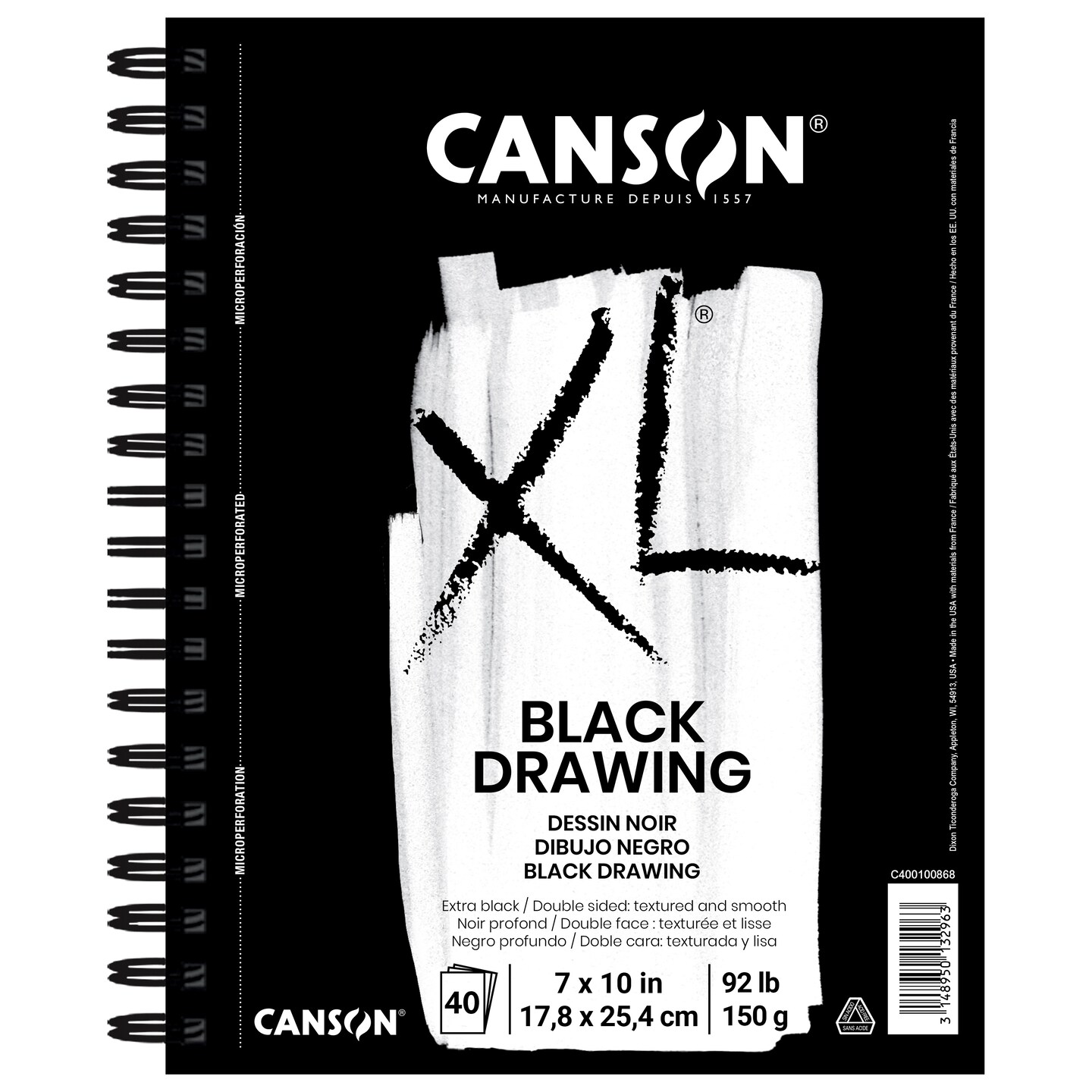 Canson Xl Black Drawing Pad, 40 Sheets, 7" X 10"