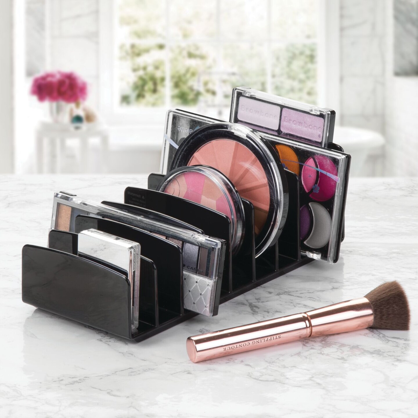 mDesign Makeup Palette Organizer for Bathroom Vanity, 9 Sections