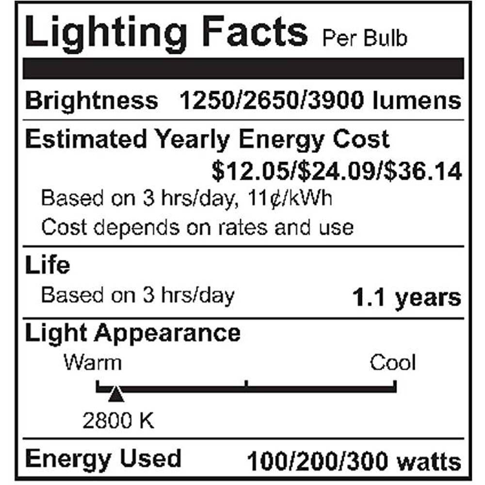 GE 100/200/300W 3 Way PS25 E39 Base Soft White Incandescent Bulb