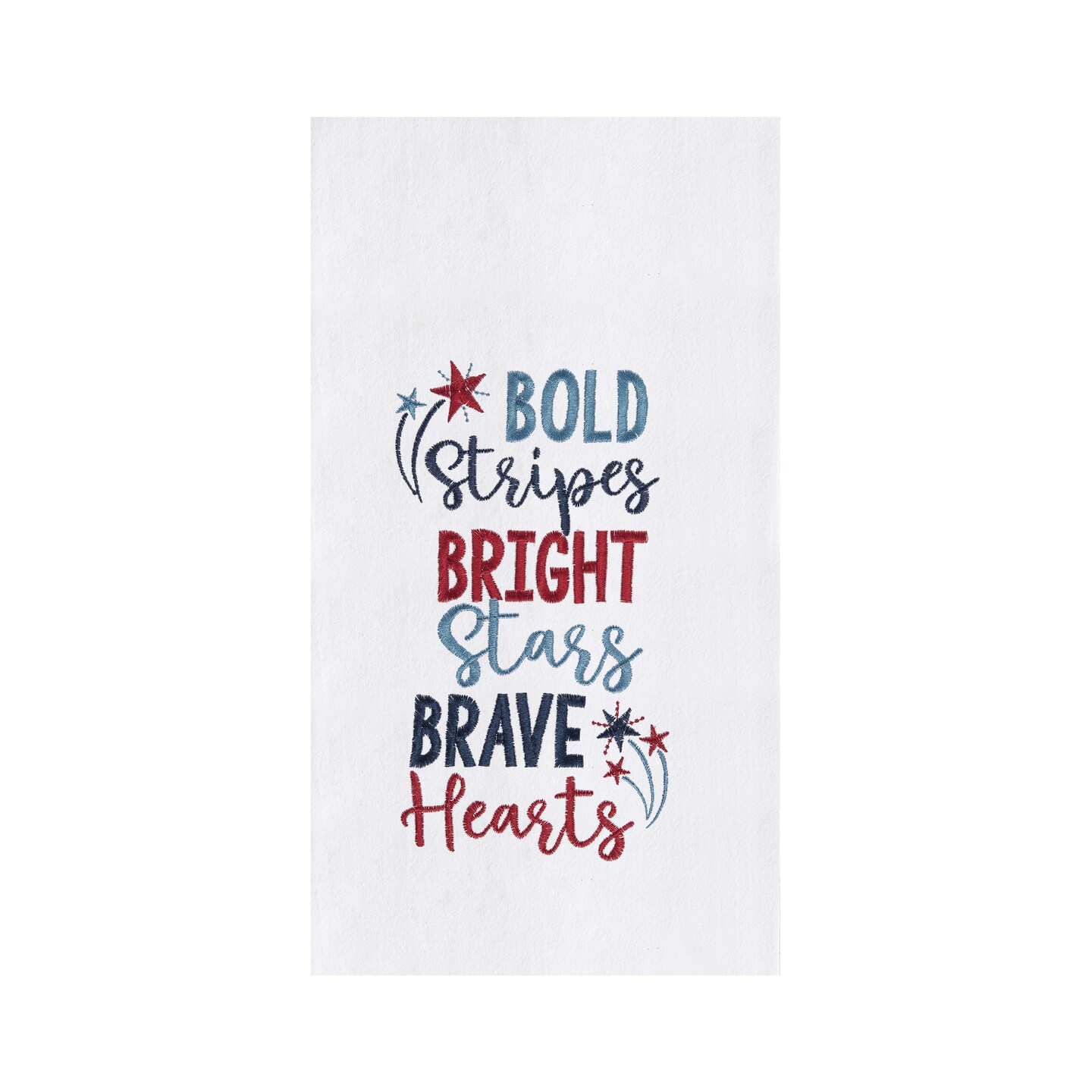 Bold Stripes Bright Stars Brave Hearts 4th of July Kitchen Towel Patriotic Dishtowel Decoration