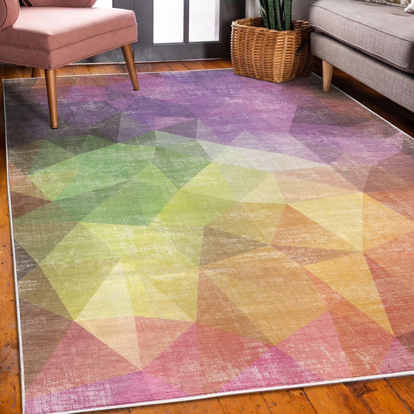 Ambesonne Abstract Decorative Rug, Colorful Geometric Shapes Triangular Polygons Creative and Surreal Style of Print, Quality Carpet for Bedroom Dorm and Living Room, Multicolor