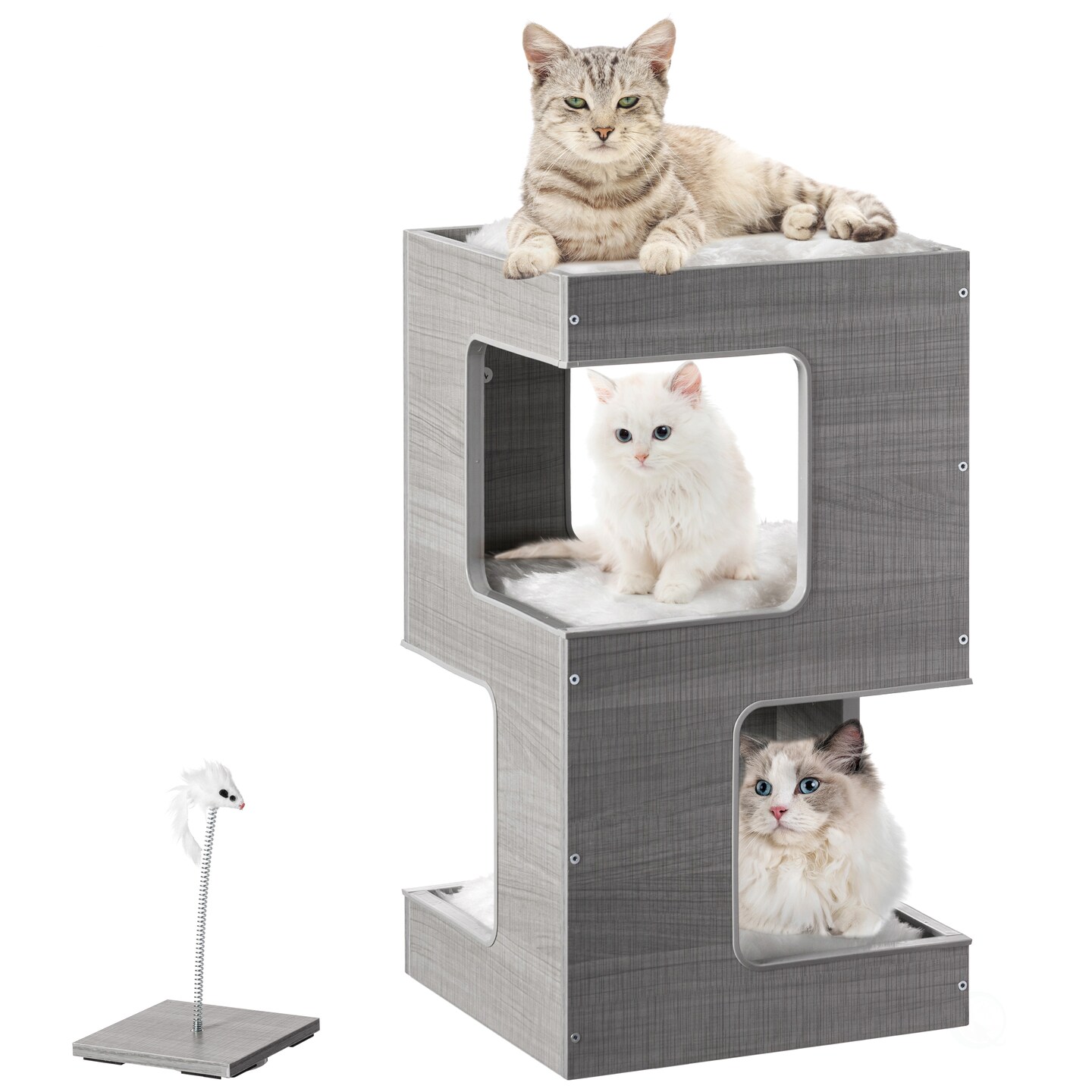 Multi Level Modern Cat Tall Climbing Tree House for Indoor Cats | Spacious Wood Tower Luxury Furniture Stand with Removable Soft Blanket and Condo for Kittens Play and Rest