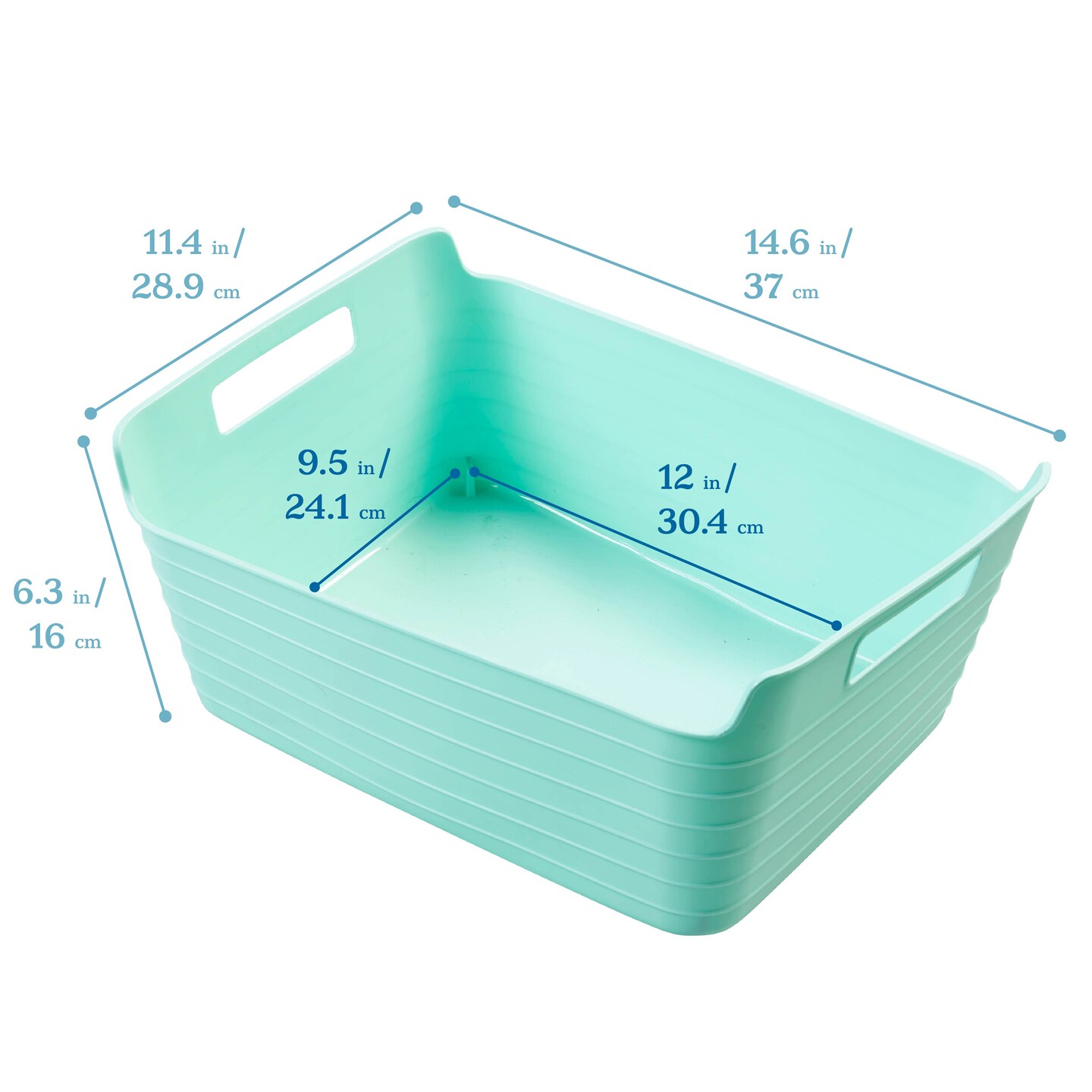 Bendi-Bins with Handles, Flexible Plastic Storage Baskets, 14.6in x 11.4in, 6-Piece