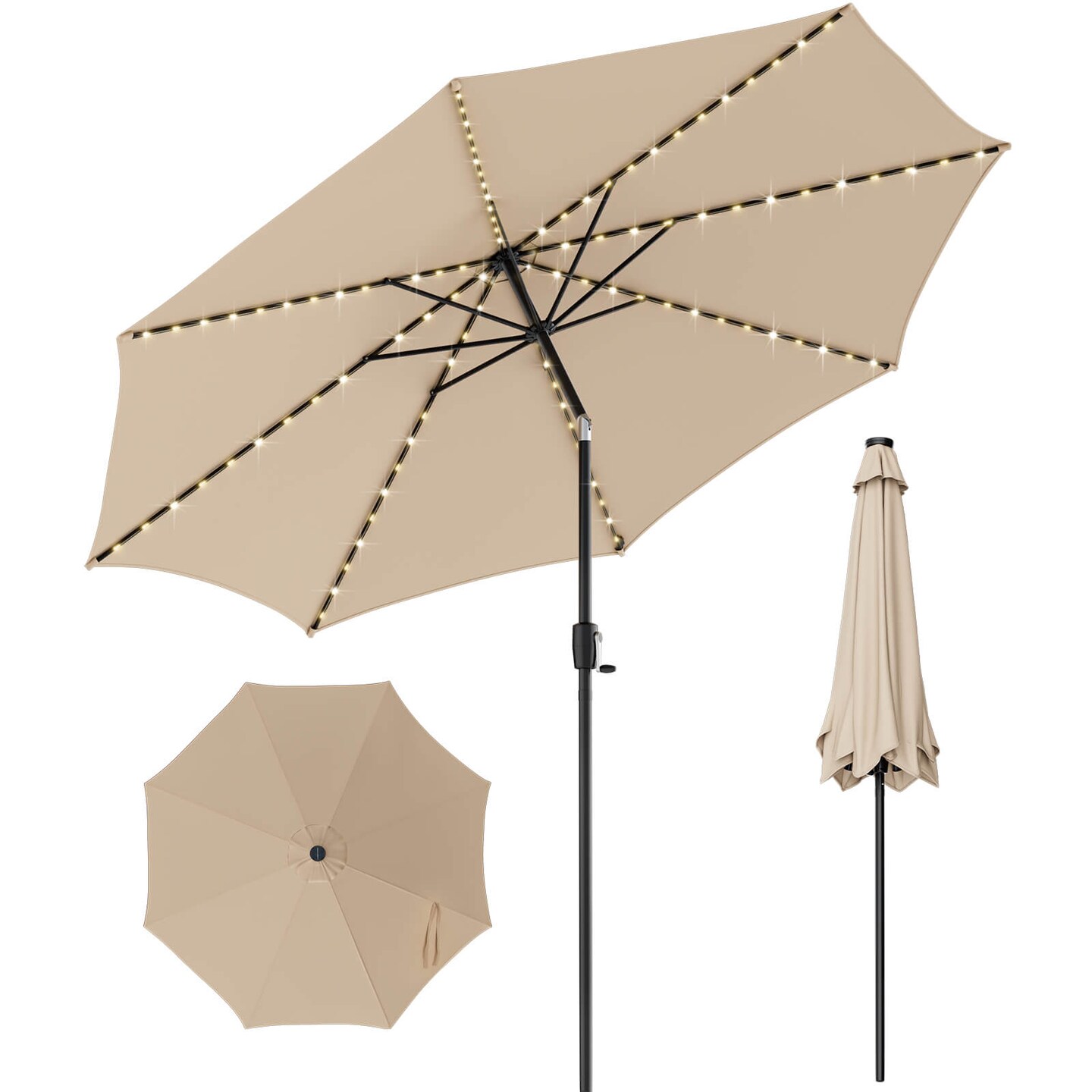 Patio Umbrella with 112 Solar Lights and Crank Handle