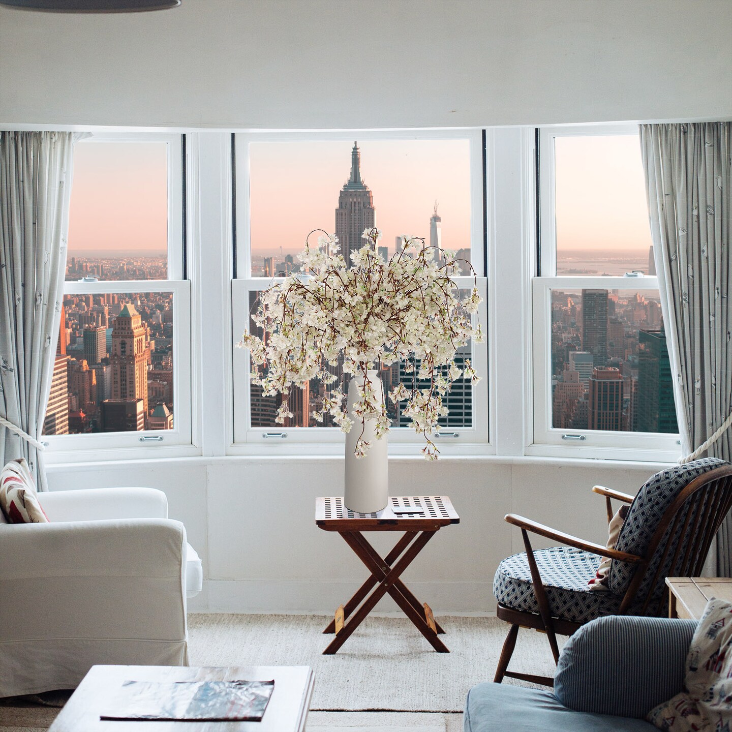 Set of 3 White Silk Hanging Cherry Blossom Branches - 60" Elegant Artificial Floral Décor for Weddings, Events & Home Interiors - Lifelike Silk Blooms, Floral Home by Artificial Flowers