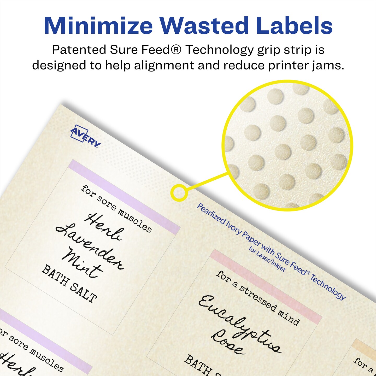 Avery Pearlized Ivory Square Labels with Sure Feed Technology, Print-to-the-Edge, 2-1/8&#x22; x 2-1/8&#x22;
