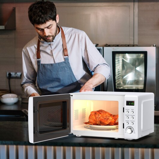 Retro Countertop Microwave Oven with 5 Micro Power and Auto Cooking Function