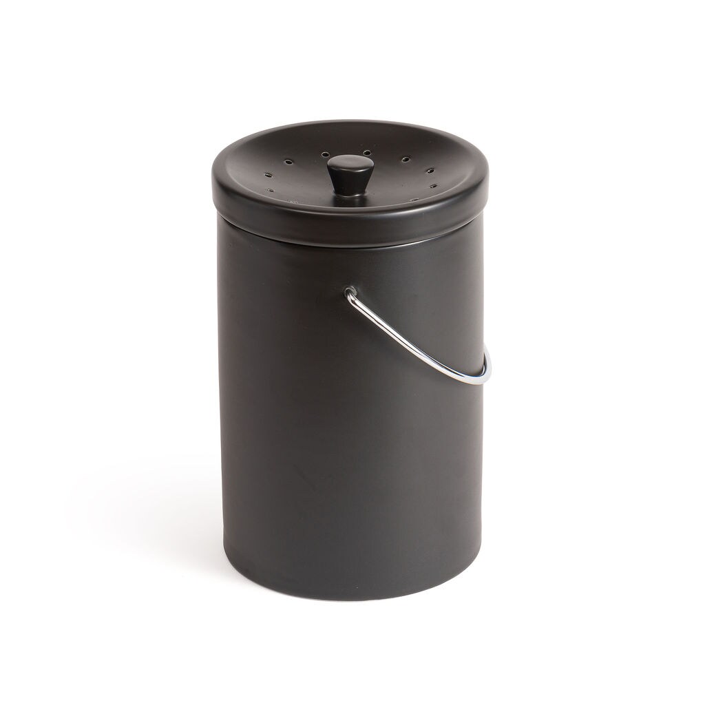 10.7&#x22; Black Ceramic Compost Bin