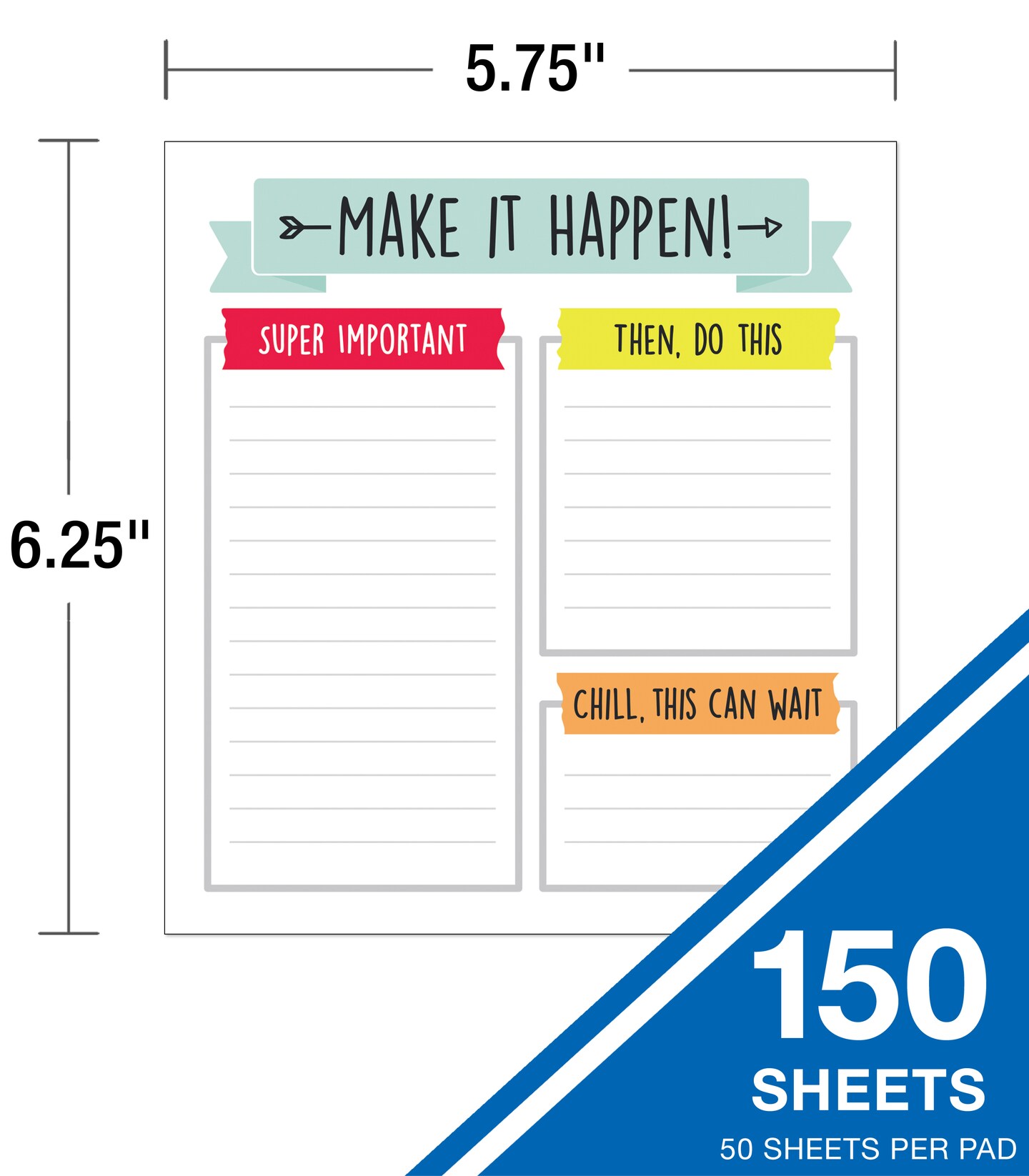 Carson Dellosa Aim High Notepad 3-Pack Set, Note Pads for To Do List, Goals, Checklist, and Classroom Organization Stationary, Desk Accessories and Office Supplies