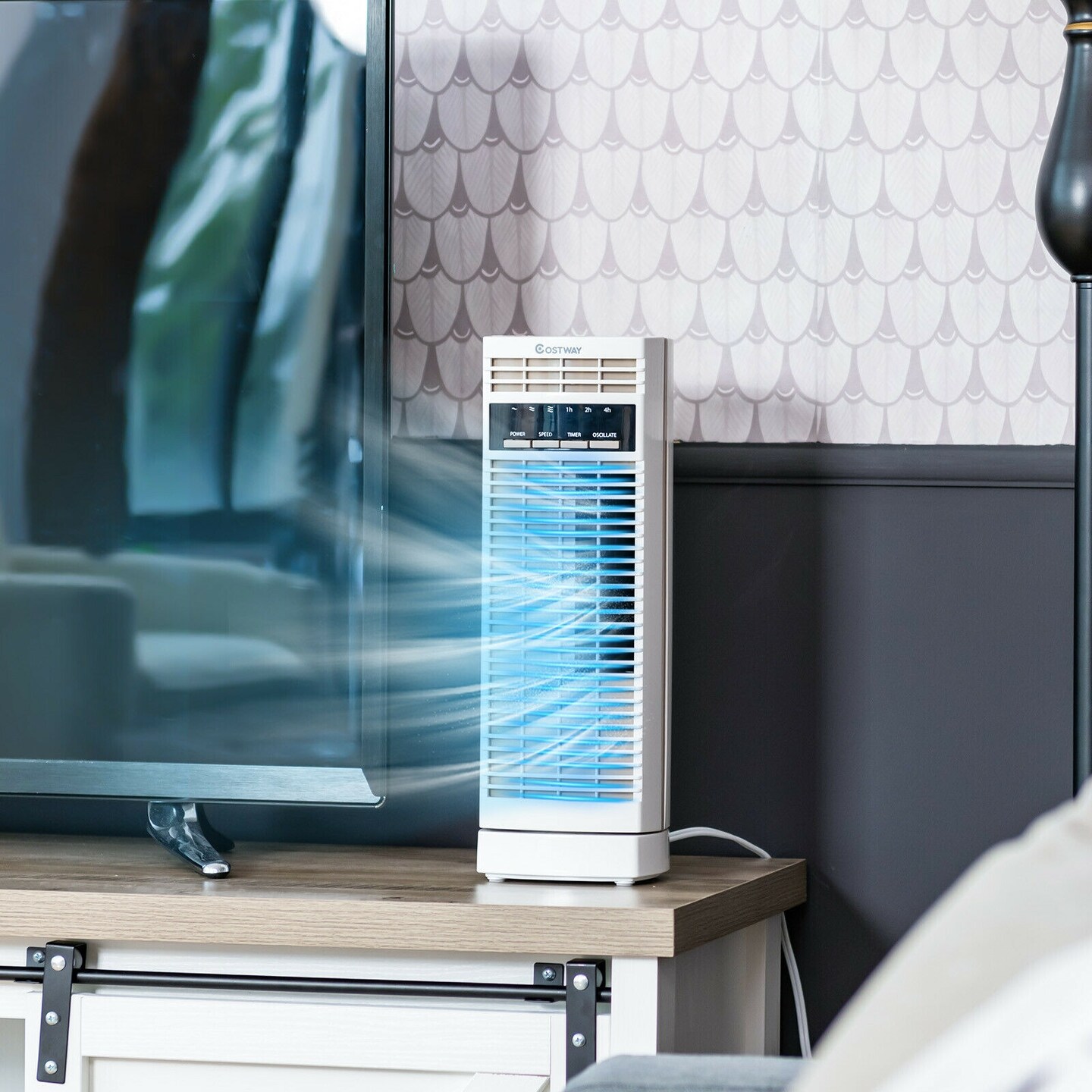 Mini Oscillating Tower Fan Electric Desk Fan with 3 Speed and Timer