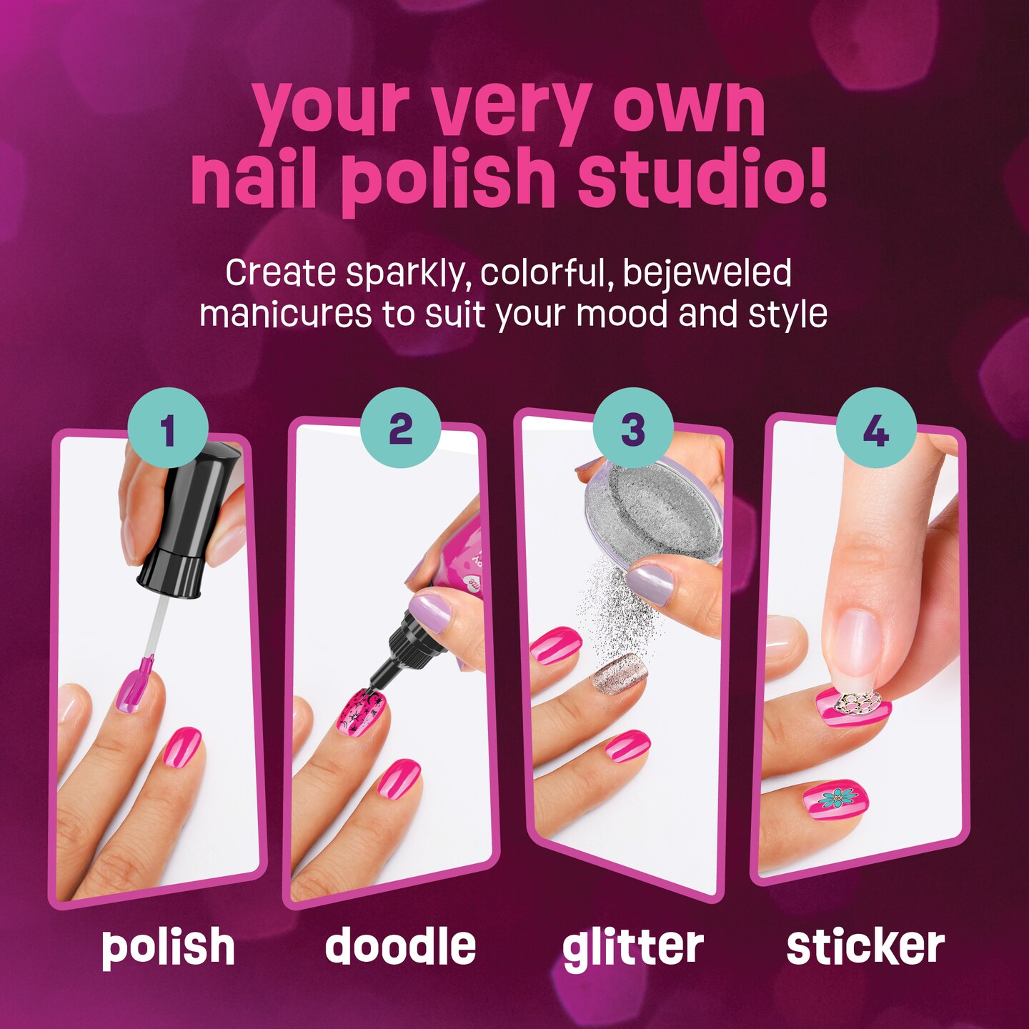 Nail Art Studio for Girls - Nail Polish Kit for Kids Ages 7-12 Years Old - Girl Gifts Ideas - Girls Nails Gift Set - Cool Girly Stuff - Polish, Pens, Glitter, Stickers, Gems, Filer