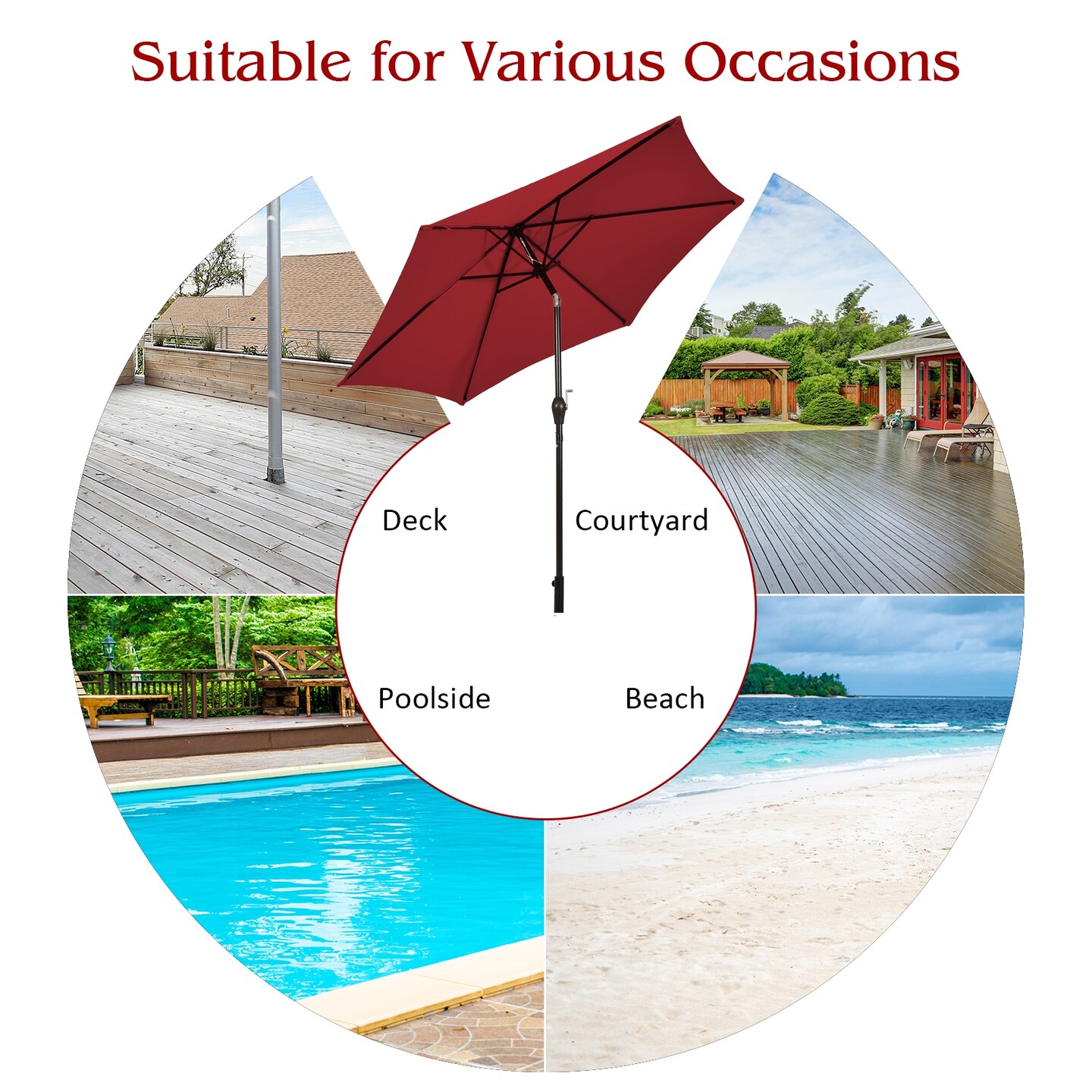 10 Feet Outdoor Patio Umbrella with Tilt Adjustment and Crank Without Base