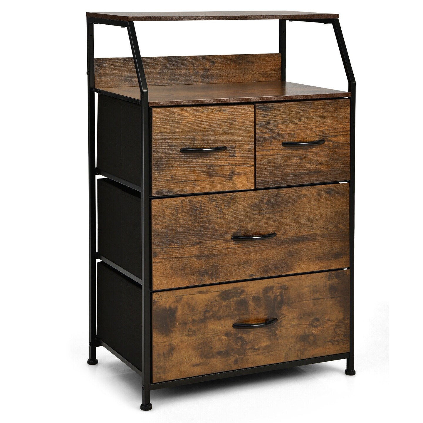3 Drawer Storage Organizer Dresser with Wood Top and Sturdy Steel Frame-Rustic Brown