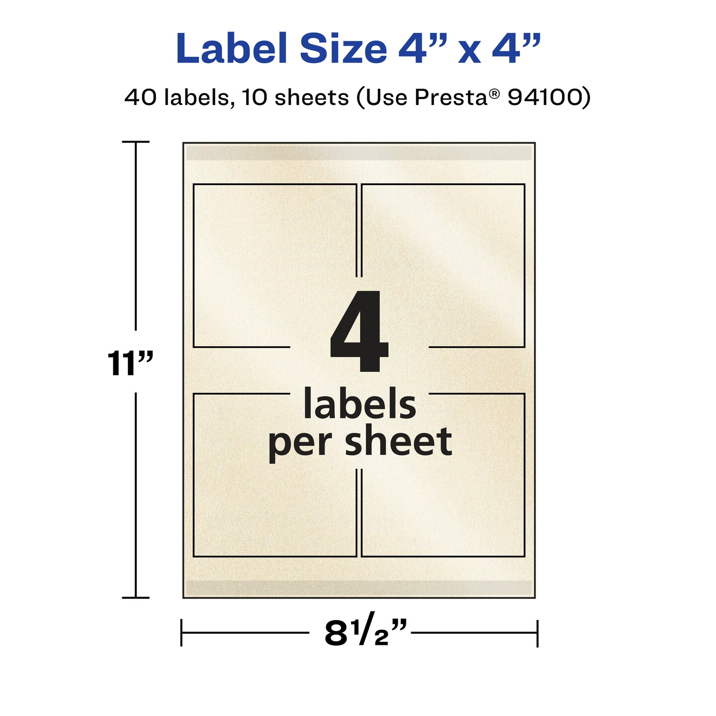 Avery Pearlized Ivory Square Labels with Sure Feed Technology, 4" x 4"