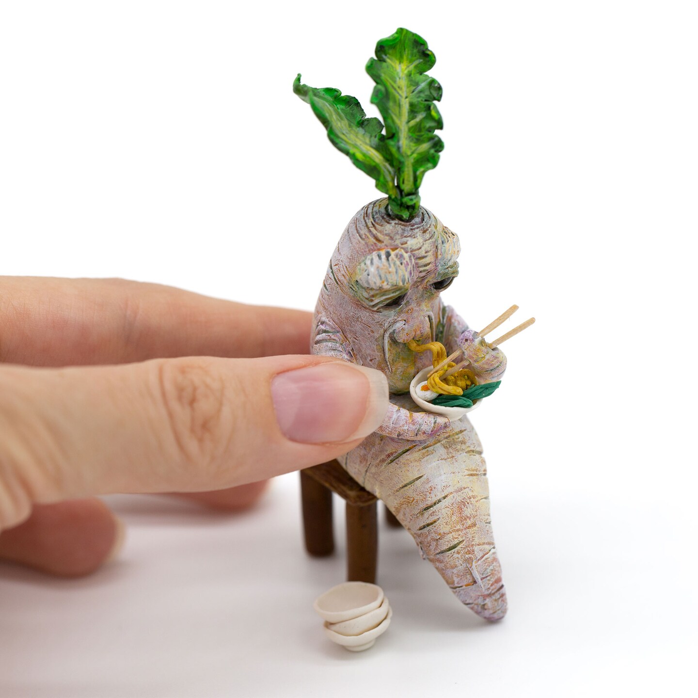 Grandpa Daikon Radish Desk Buddy, unique polymer clay figurine
