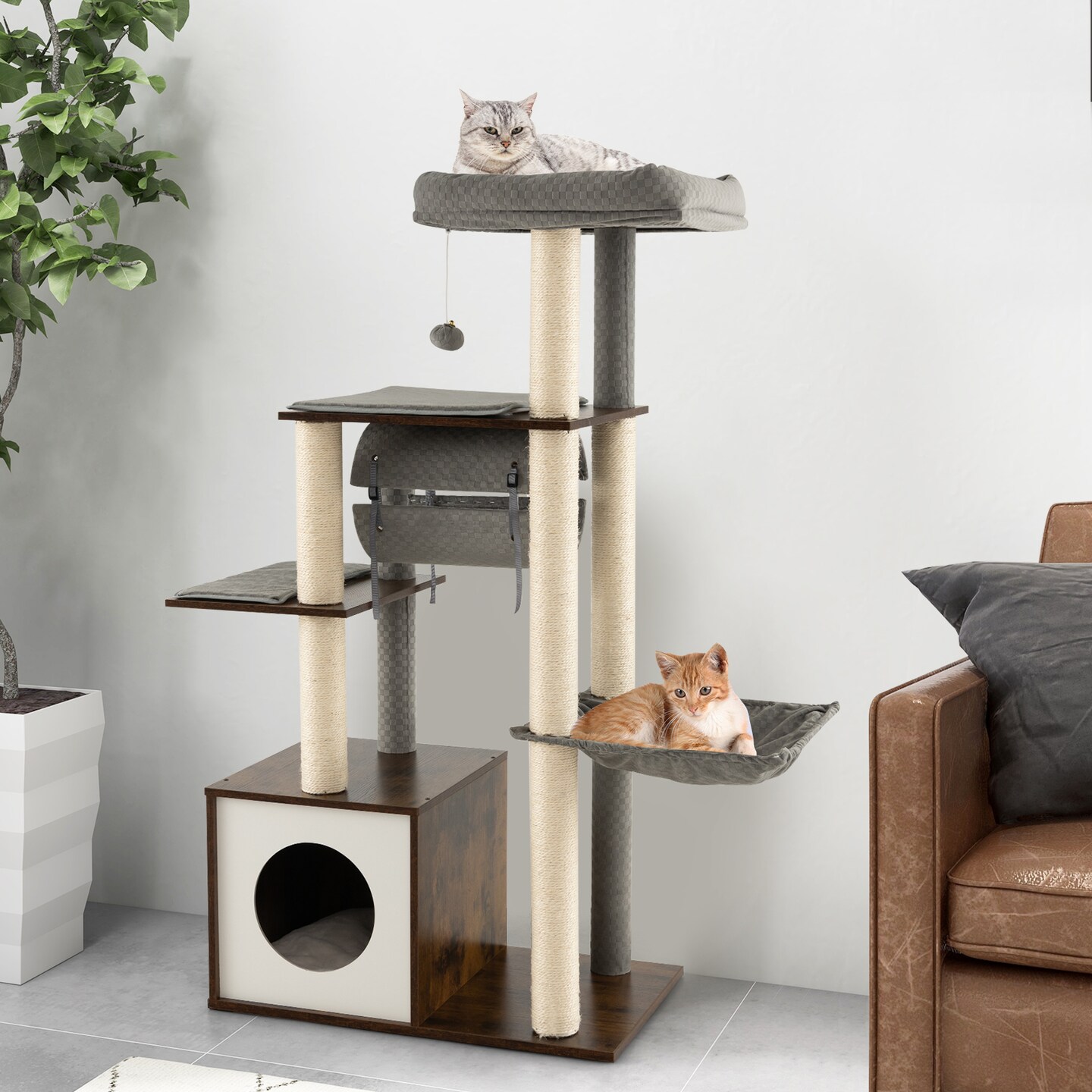 53 Inch Cat Tree with Condo and Swing Tunnel