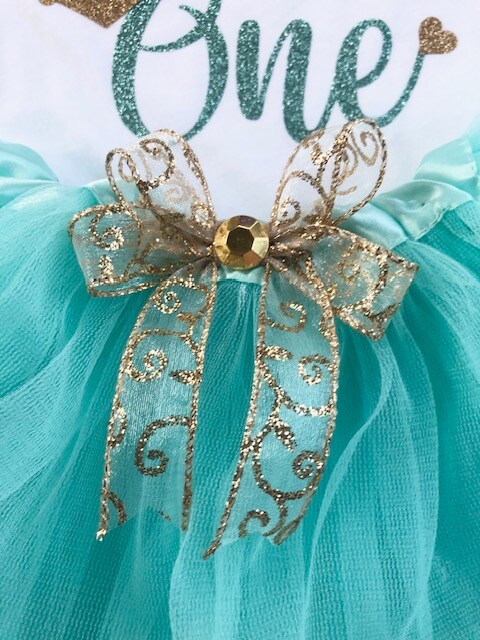 1st Birthday outfit! Teal and Gold baby girl Birthday tutu outfit