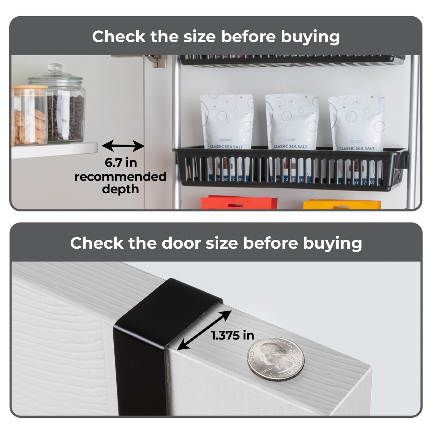 Smart Design 6-Tier Over The Door Pantry Organizer with 6 Full Baskets - Black