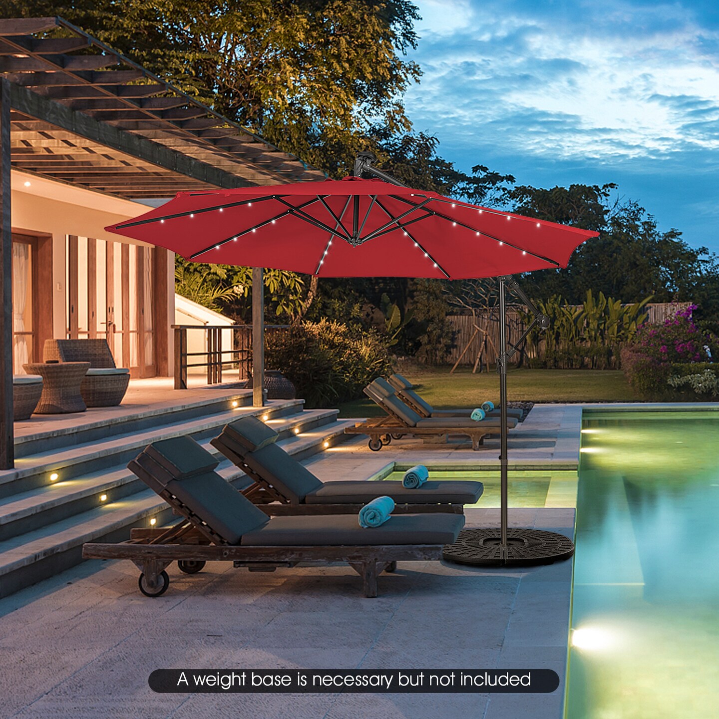 10 Feet Patio Solar Powered Cantilever Umbrella with Tilting System