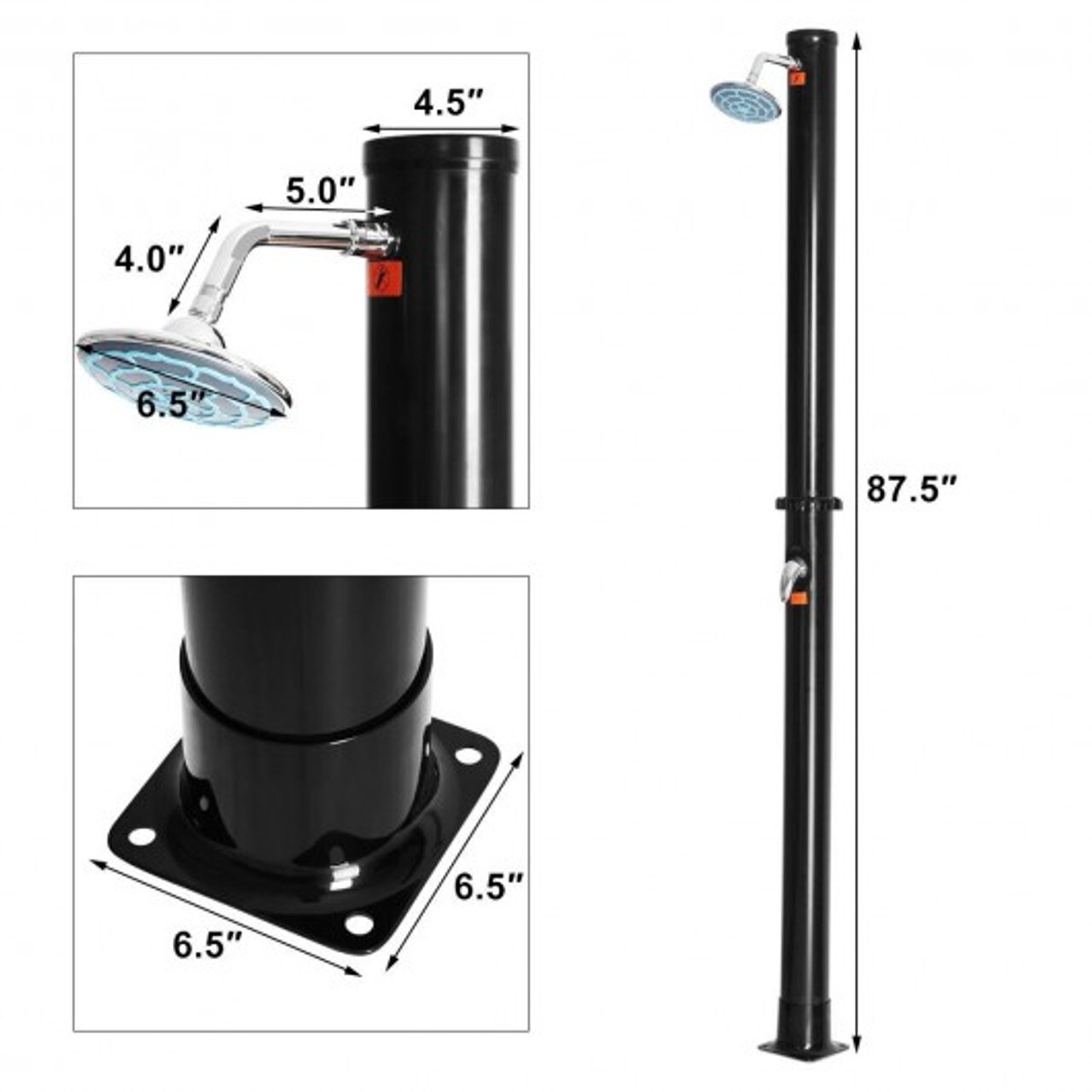 7.2 FT Solar Heated Hot/Cold Shower Spa w/ Base-5.5 Gallon