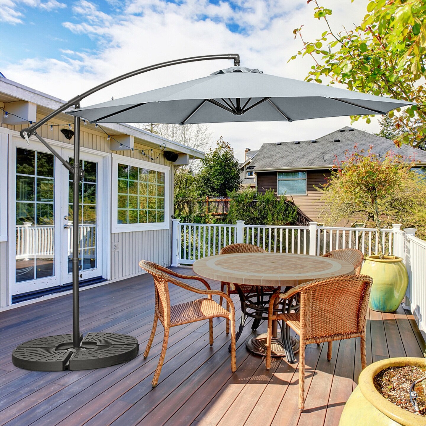 10 Feet Offset Umbrella with 8 Ribs Cantilever and Cross Base Tilt Adjustment
