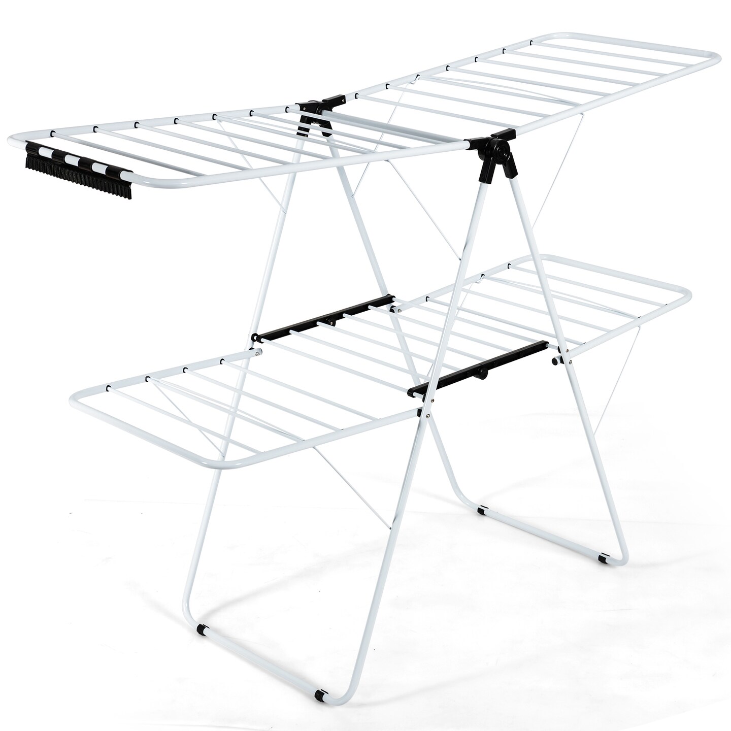 2-Tier Foldable Clothes Rack With Adjustable Wings Indoor Outdoor White Black