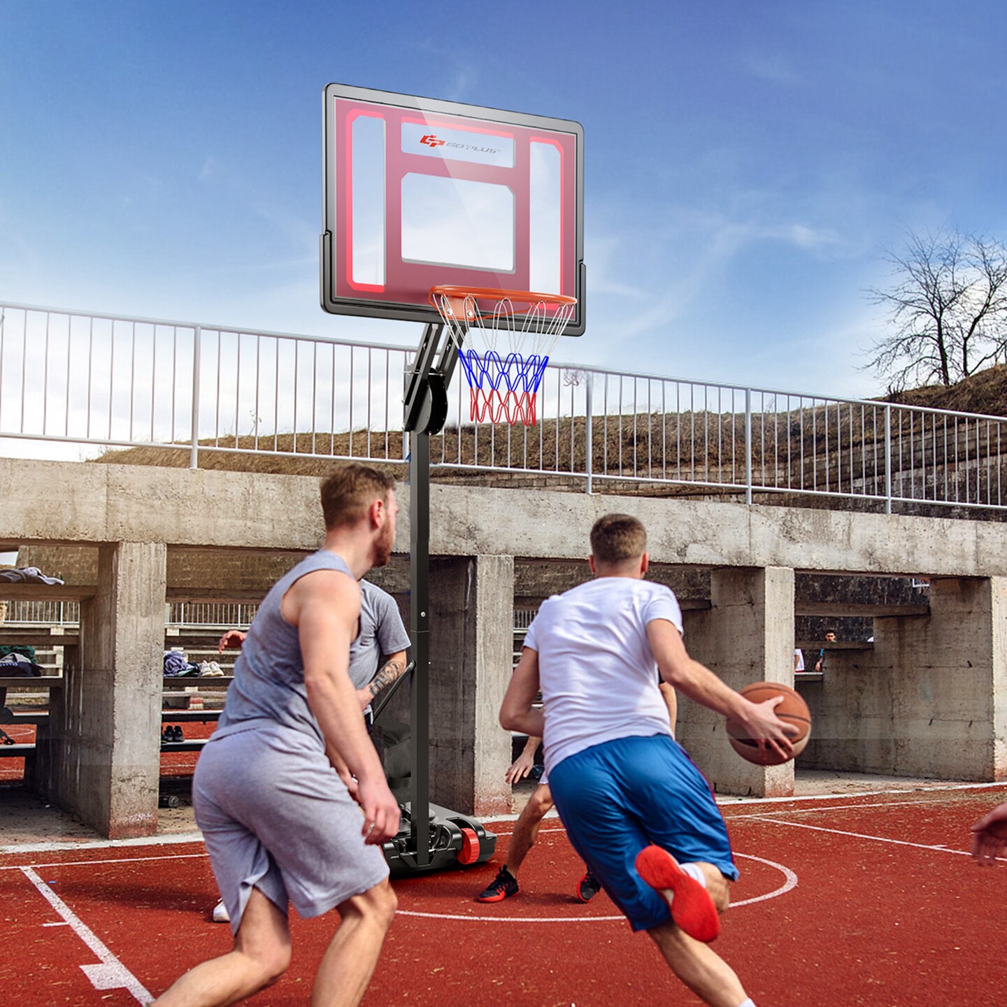 Costway Portable Basketball Hoop System  Adjustable W/Weight Bag Wheels Outdoor