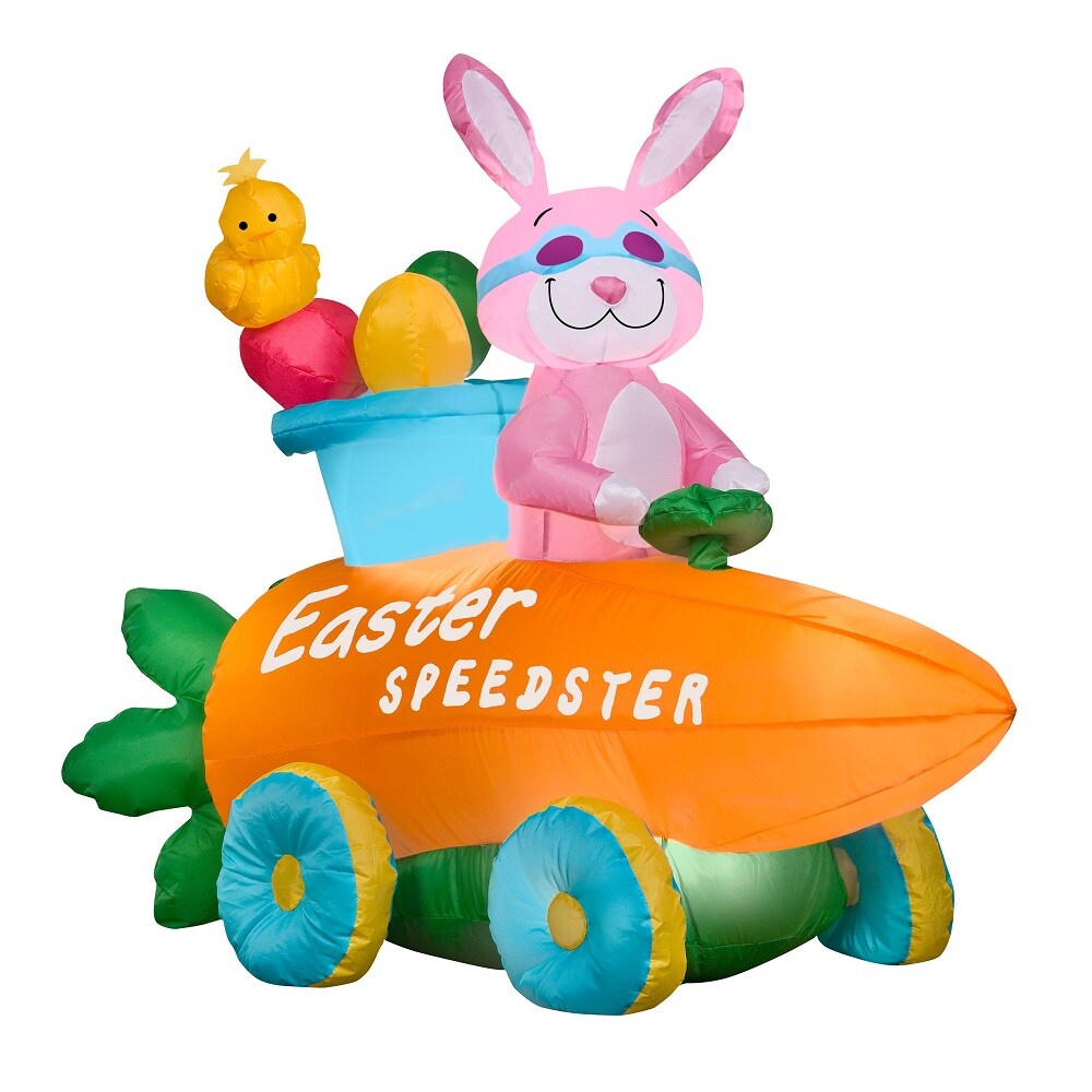 National Tree Company Inflatable Bunny in a Carrot Roadster Decoration, Self Inflating, Plug In, Easter Collection, 54 Inches