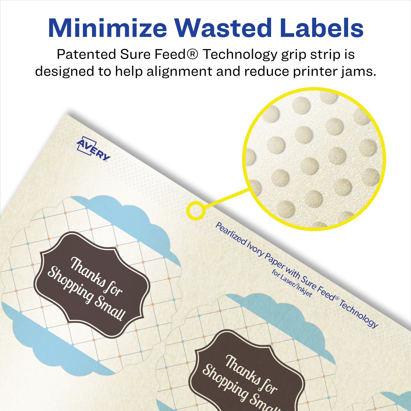 Avery Pearlized Ivory Round Scalloped Labels with Sure Feed Technology, Print-to-the-Edge, 2.5&#x22; diameter