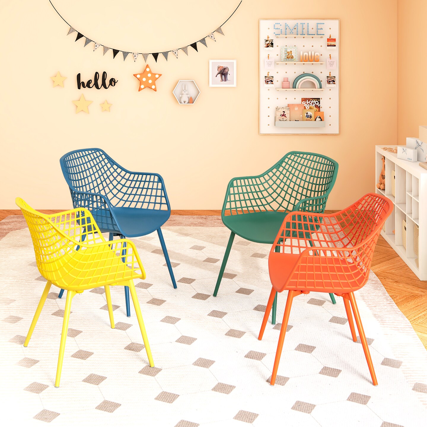Costway 4 PCS Kids Chair Set Child-Size Chairs with Metal Legs Toddler Furniture Colorful