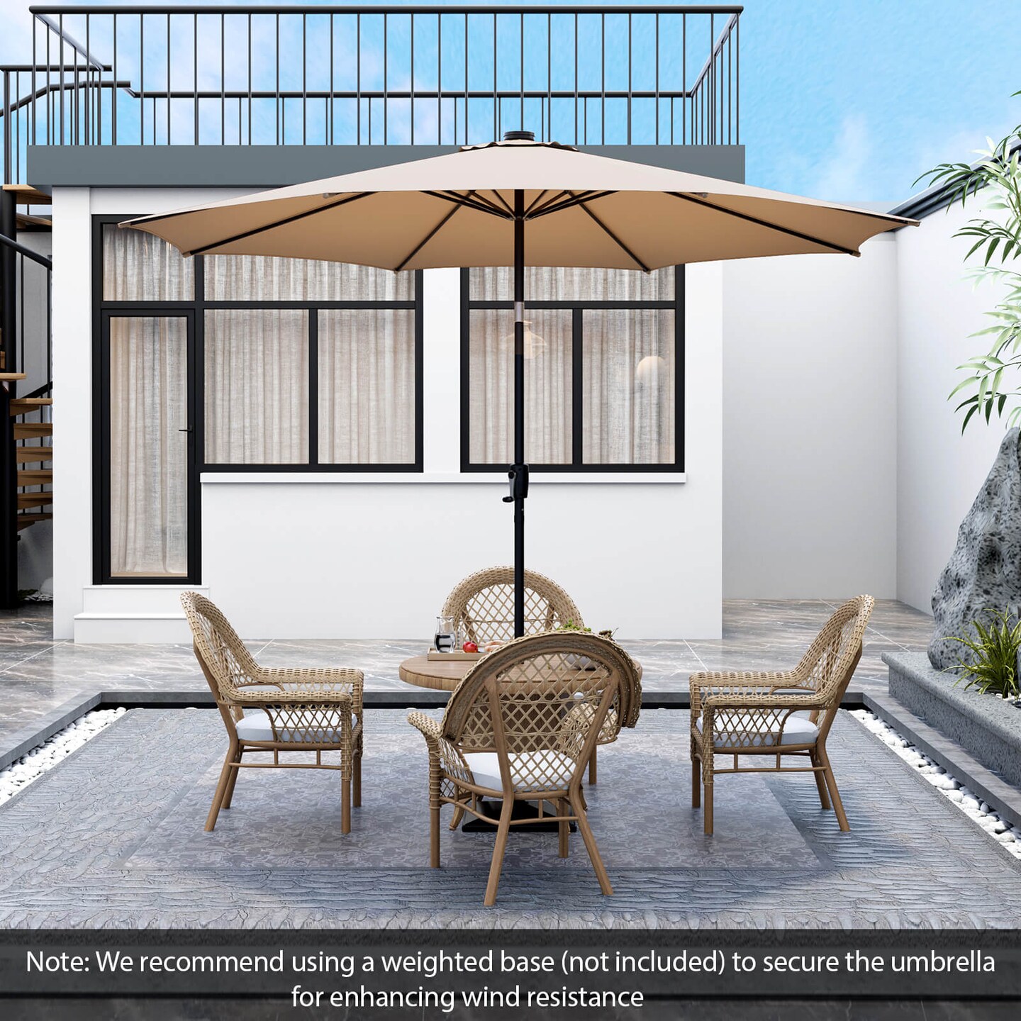 Patio Umbrella with 112 Solar Lights and Crank Handle