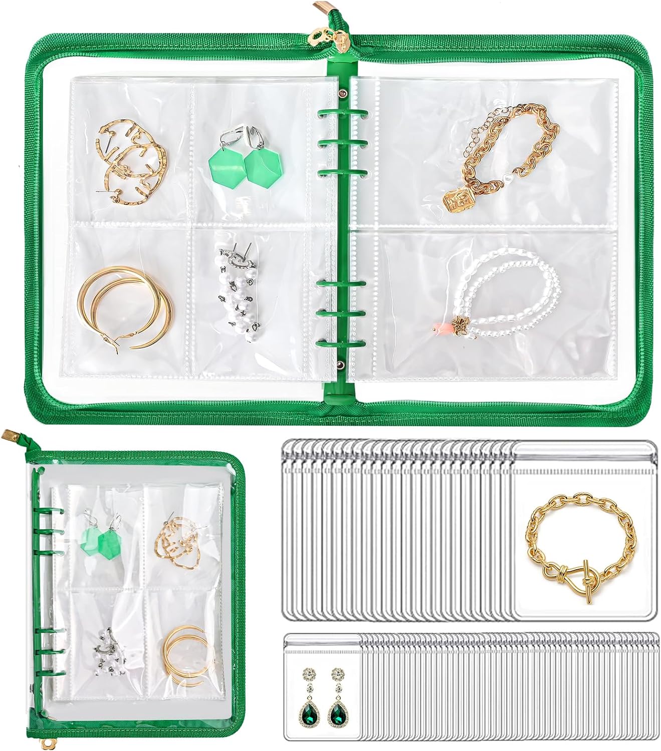 Portable Jewelry Storage Display with Zipper Pockets