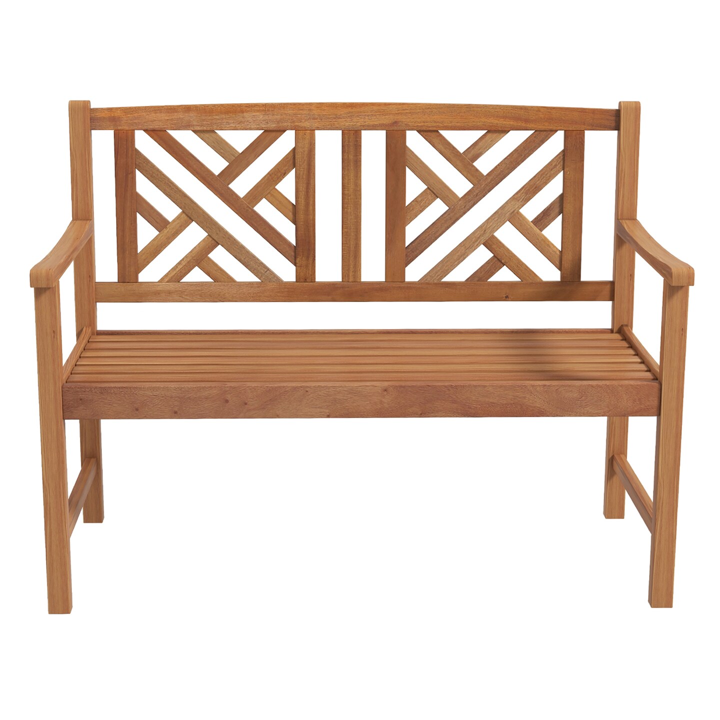 Outdoor 2-Person Patio Bench Brown Acacia Wood Sturdy Heavy Duty Seat