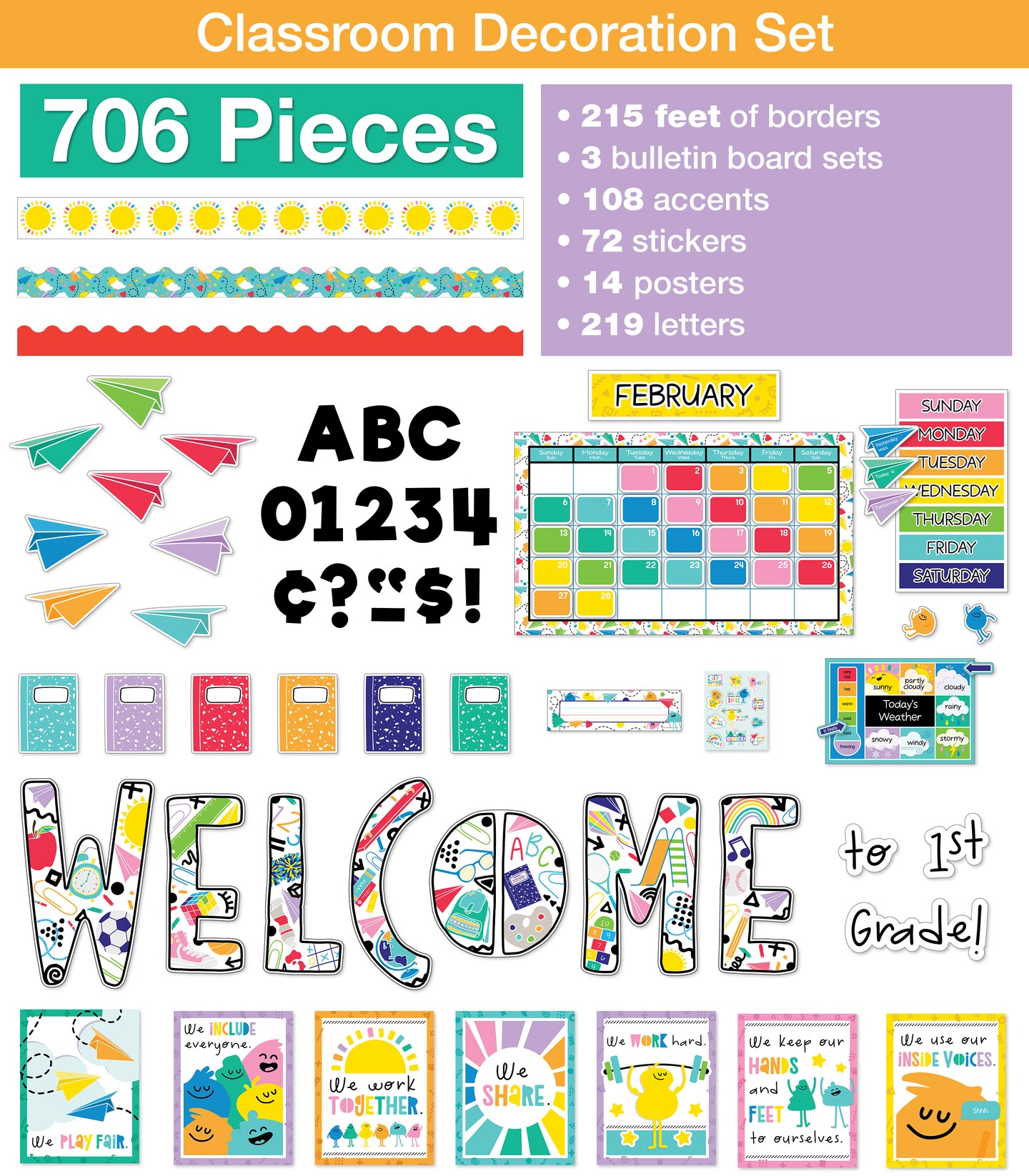 Carson Dellosa Happy Place Classroom Bright Classroom Decor Bundle