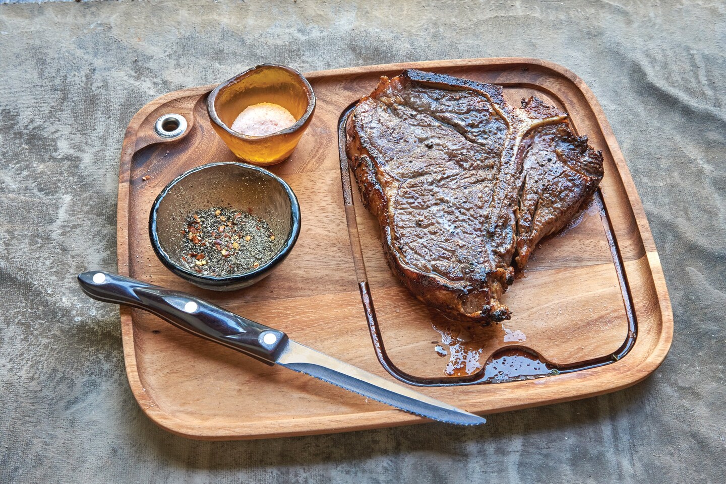 Wooden Steak Plate with Cow Engraving